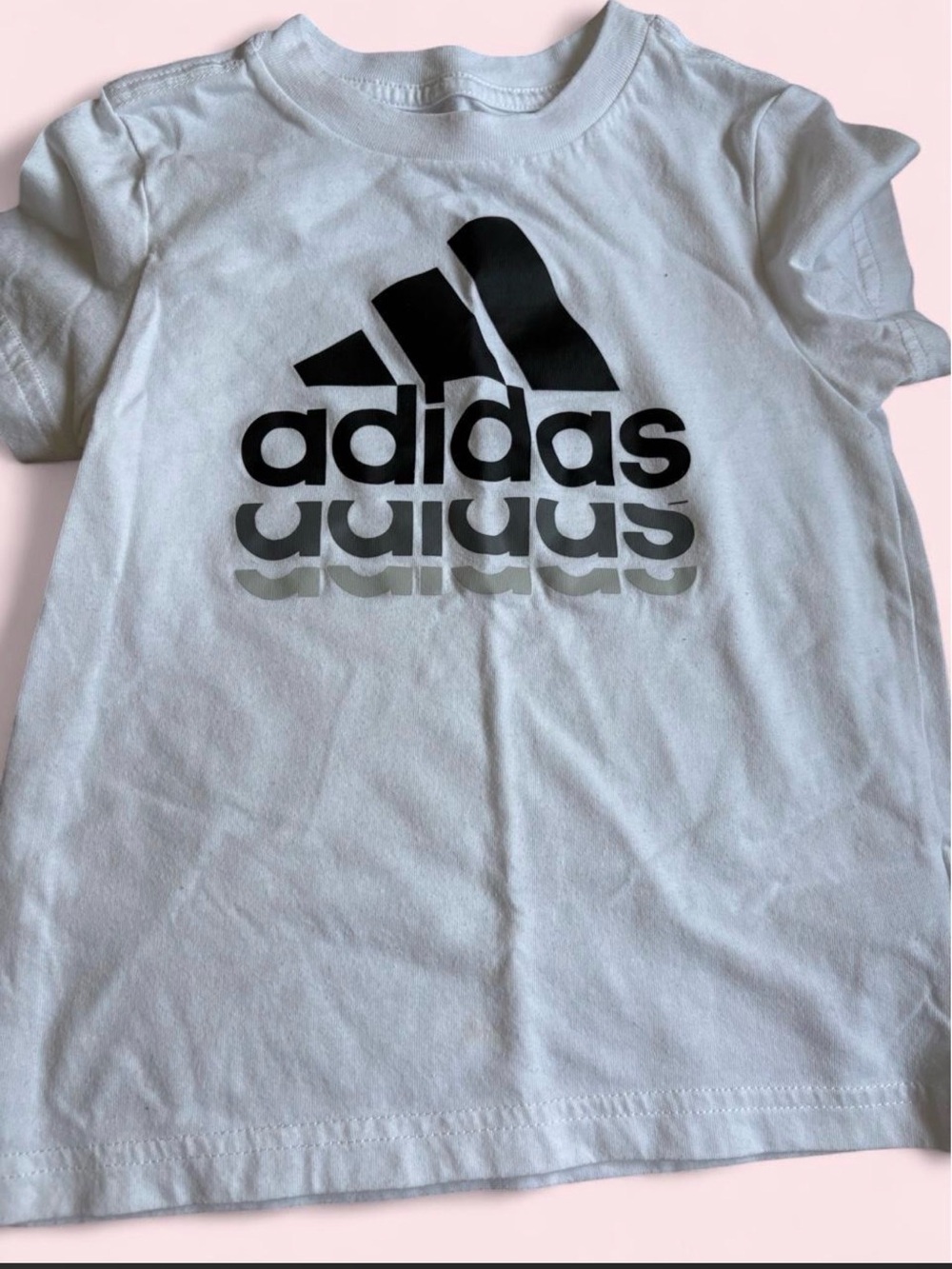 adidas White Tee with Black Logo and Gradient Print